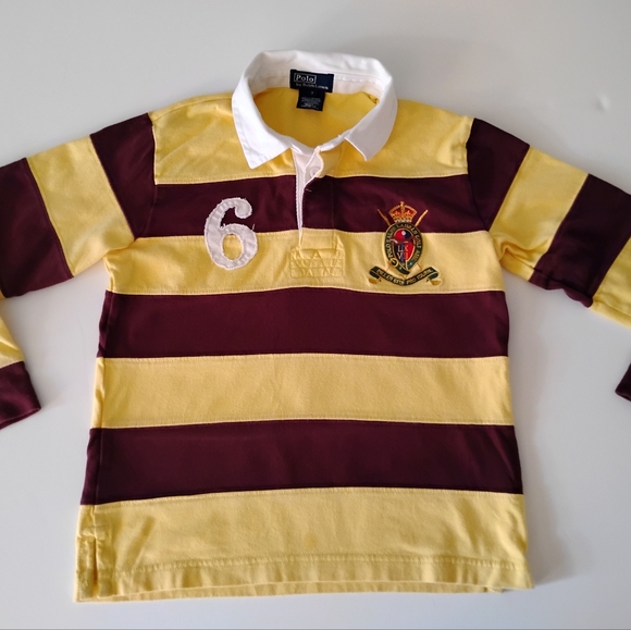 Polo Ralph Lauren Other - Polo Ralph Lauren Classic Rugby Shirt Gold Burgundy Preppy 100% Cotton Boys Sz 7